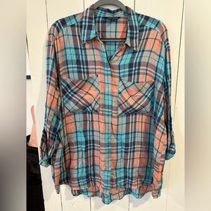 Price drop 🚨 Express Flannel, Coral and Turquoise, Size XL